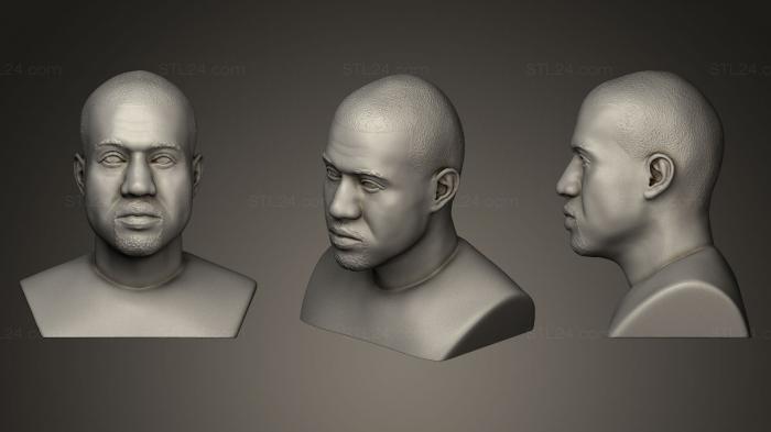 Бюсты и барельефы известных личностей (Скульптура Канье Уэста, BUSTC_0328) 3D модель для ЧПУ станка